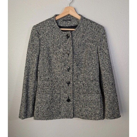 Escada Boucle Tweed Black White Button Up Fully Lined Blazer Jacket Sz 38 M Mb - Picture 1 of 8